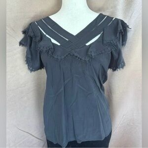 Anthropologie Gray Asymmetrical Flutter Sleeve Blouse